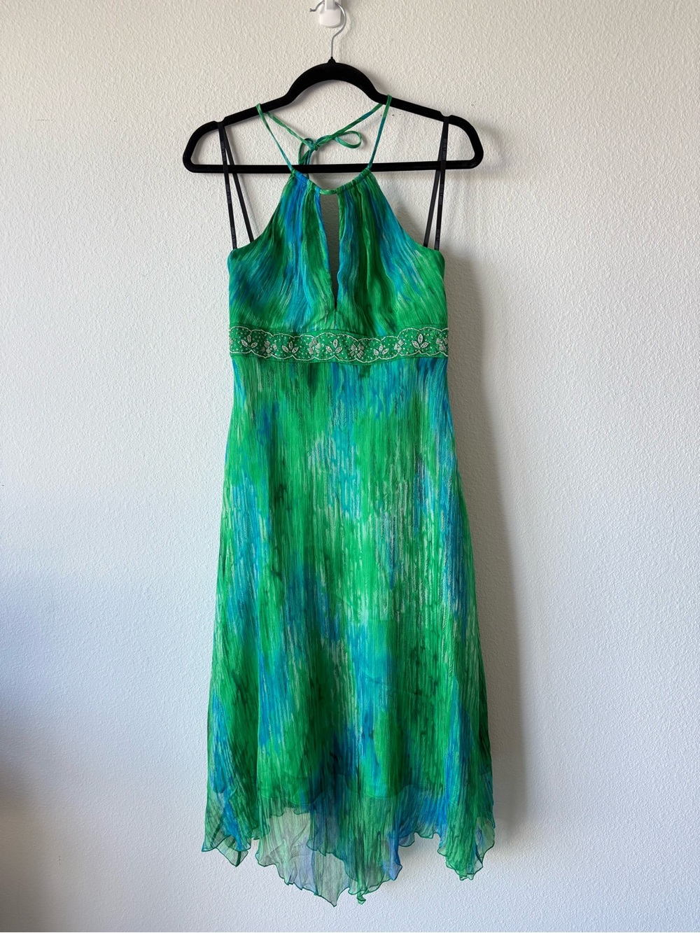 LAUNDRY BY SHELLI SEGAL green and blue tie-dye halter dress